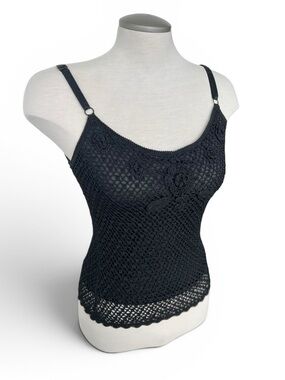 Black Crochet Tank Top with Floral Detail